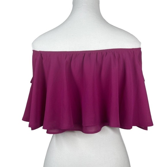 Show Me Your Mumu Top Nica Ruffle Off-Shoulder Crop Purple Large - Picture 3 of 8